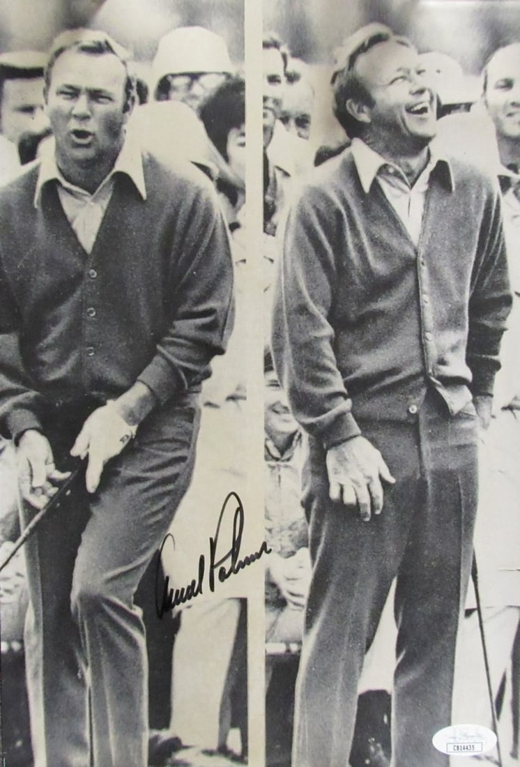 Arnold Palmer Signed/ Auto 8x12 B/ W Photo Collage PGA Golf Champ JSA 192666: Arnold Palmer Signed/ Auto 8x12 B/ W Photo Collage PGA Golf Champ JSA 192666 Signed by Arnold Palmer, this 8x12 black and white photo collage showcases the legendary PGA golf champion's impressive car
