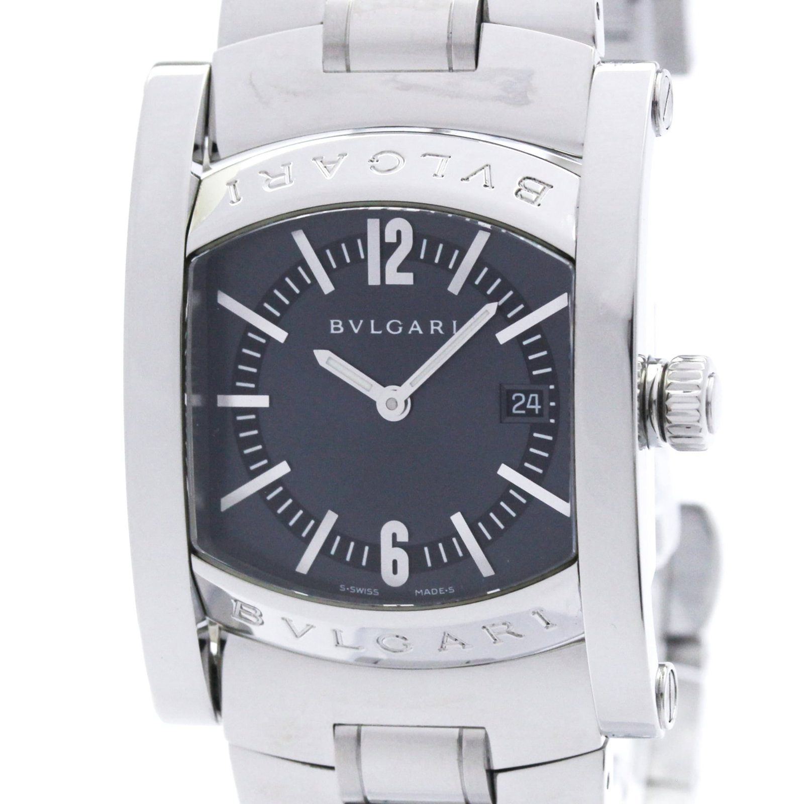 Bvlgari Wristwatch: Bvlgari Wristwatch Stainless steel case and band provide a sleek, modern look for the Bvlgari Assioma AA39S wristwatch. The gray dial features a quartz movement with date function, making it a