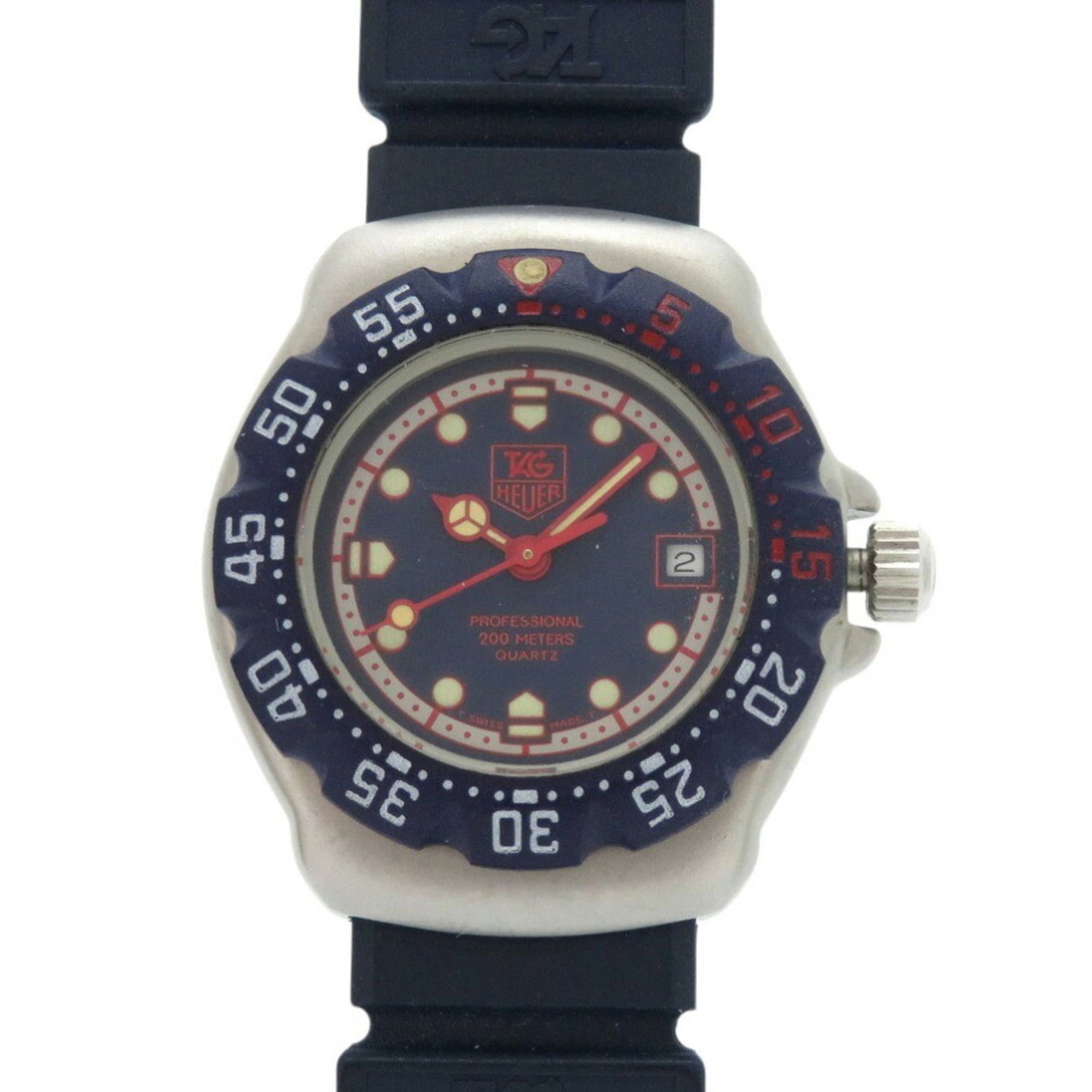 Wristwatch by Tag Heuer: Wristwatch by Tag Heuer Stainless steel case and rubber band offer a sleek, modern look for women. This quartz-powered Tag Heuer wristwatch features a compact 27mm diameter and adjustable sizing to fi