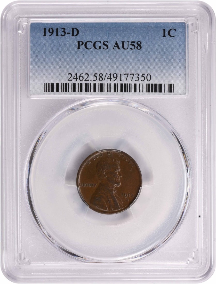 1913-D Lincoln Cent AU58 PCGS: 1913-D Lincoln Cent AU58 PCGS The 1913-D Lincoln Cent AU58 PCGS features a rich history and unique design, bearing the signature of its creator. Made from copper and minted at the Denver Mint, this