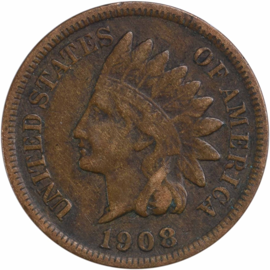 1908-S Indian Cent VF Uncertified: 1908-S Indian Cent VF Uncertified The 1908-S Indian Cent is a copper small cent with a circulated grade, featuring a distinctive design and a unique KM number. This coin bears the signature of its art