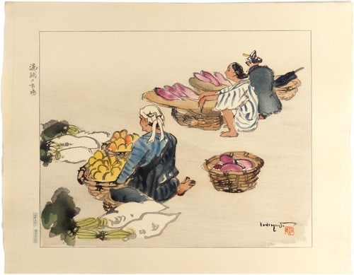 Ishikawa Toraji Japanese Woodblock Print Market at Ryukyu Island Okinawa 1934: Ishikawa Toraji Japanese Woodblock Print Market at Ryukyu Island Okinawa 1934 Item Specifics: Artist: Ishikawa Toraji Subject: Ryukyu Island Okinawa Market Scene Material: Paper Style: Japanese Year