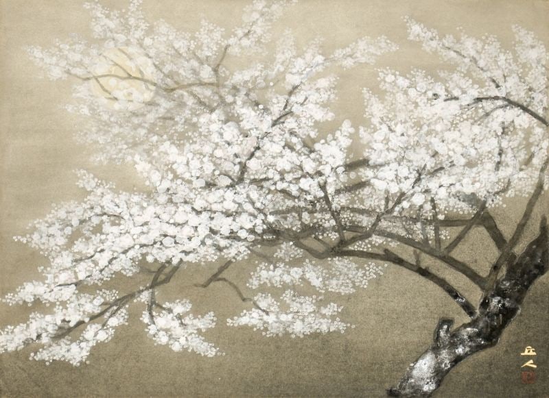 Kyujin Yamamoto Shunsho Spring Evening Japanese Nihonga Woodblock Print Art (1 of 1)