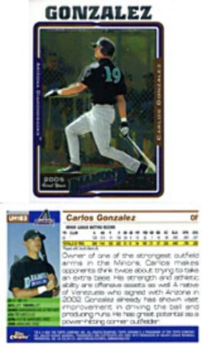 Unsigned baseball card 2005 Topps chrome by Carlos Gonzalez: Unsigned baseball card 2005 Topps chrome by Carlos Gonzalez Carlos Gonzalez Unsigned 2005 Topps Chrome Baseball Card - A notable feature of this card is its chrome finish, which gives it a shiny and r