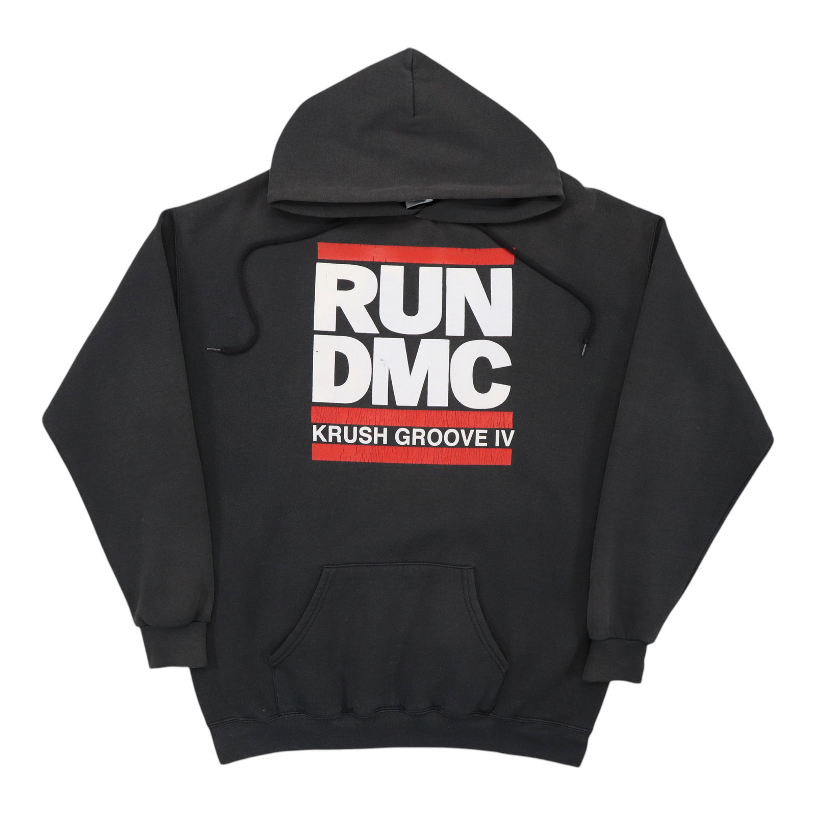 1990s Run DMC Krush Groove Hoodie: 1990s Run DMC Krush Groove Hoodie A piece of hip-hop history, this vintage Run DMC Krush Groove hoodie from the 1990s is a must-have for fans of the iconic group. Featuring bold graphics and a