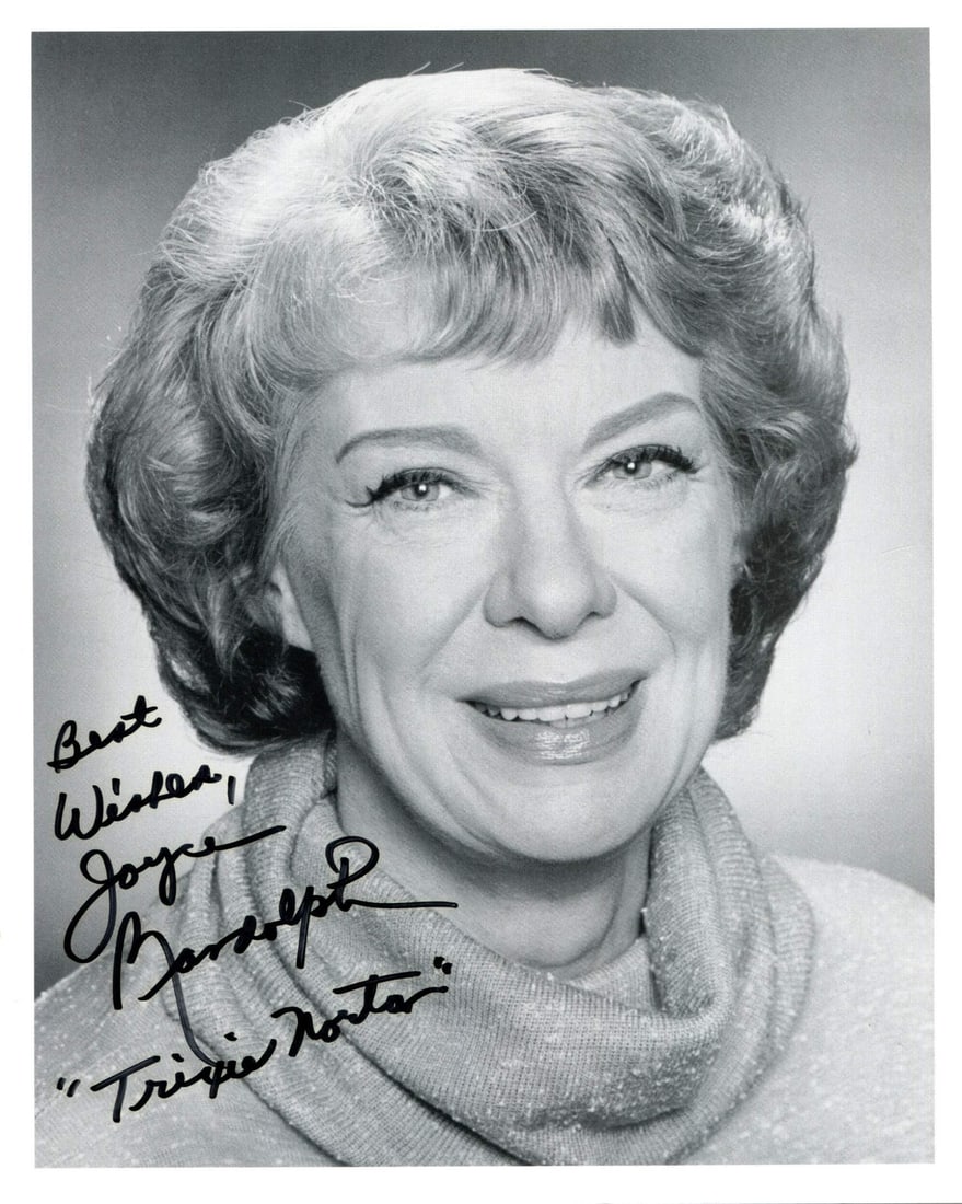 Joyce Randolph Autographed 8x10 Black & White Photo: Joyce Randolph Autographed 8x10 Black & White Photo Joyce Randolph's 8x10 black and white photo bears her signature in sharpie, inscribed with the personal message "Best Wishes Trixie Norton". This