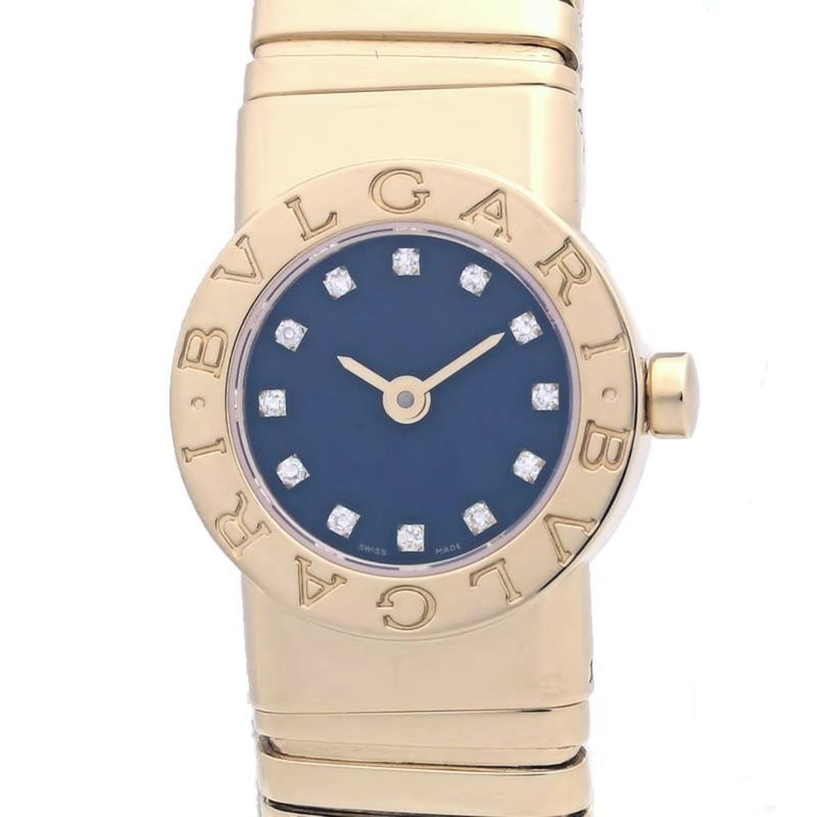 Bvlgari Wristwatch: Bvlgari Wristwatch Yellow gold (18K) Bvlgari wristwatch with a black dial and quartz movement, featuring a sleek 19mm case diameter. This stylish timepiece boasts a comfortable fit for wrists up to 16