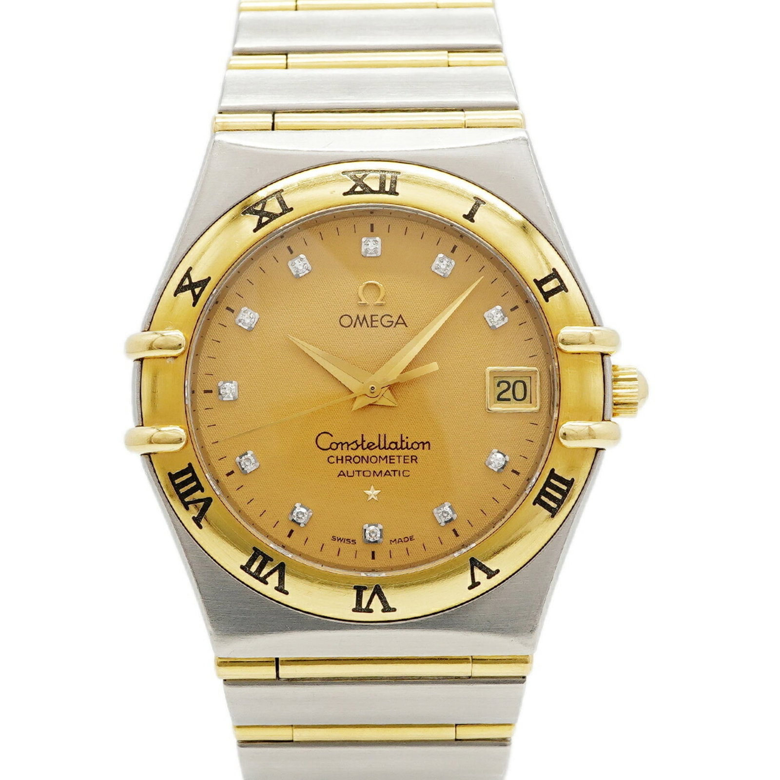Omega Wristwatch: Omega Wristwatch Stainless steel and yellow gold combine in this Omega wristwatch, featuring a self-winding automatic movement. The 35.2mm case diameter provides a sleek fit for wrists up to 16.5cm, m