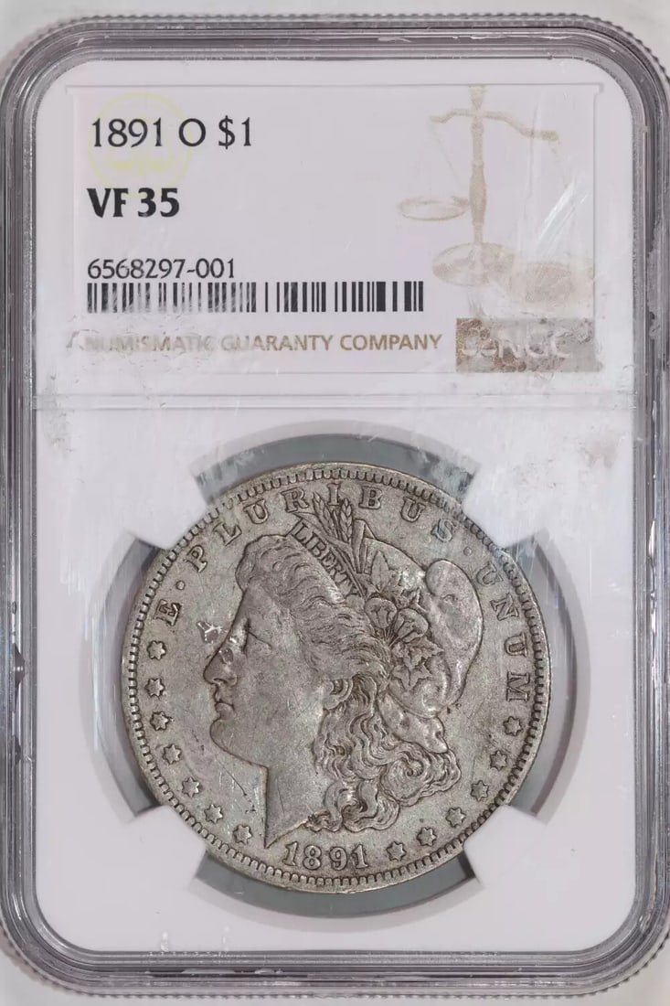 1891-O MORGAN DOLLAR NGC VF35: 1891-O MORGAN DOLLAR NGC VF35 The 1891-O Morgan Dollar, graded VF-35 by the Numismatic Guaranty Corporation (NGC), boasts a rich history as part of the iconic Morgan series. This circulated coin featu
