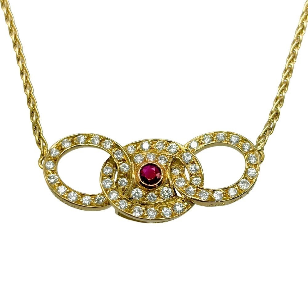 Garrard Vintage One Two Ruby Diamond 18k Yellow Gold Necklace Pendant w Box (1 of 10)