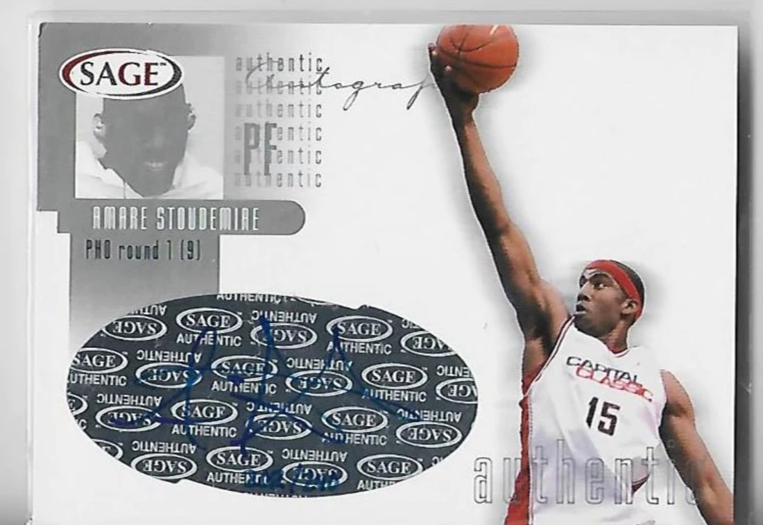 Amare Stoudemire 2002 Sage #A29 (202/ 240) Autograph Rookie Card: Amare Stoudemire 2002 Sage #A29 (202/ 240) Autograph Rookie Card Amare Stoudemire's rookie card from the 2002 Sage set boasts an autograph, making it a unique and collectible item for fans of the NBA