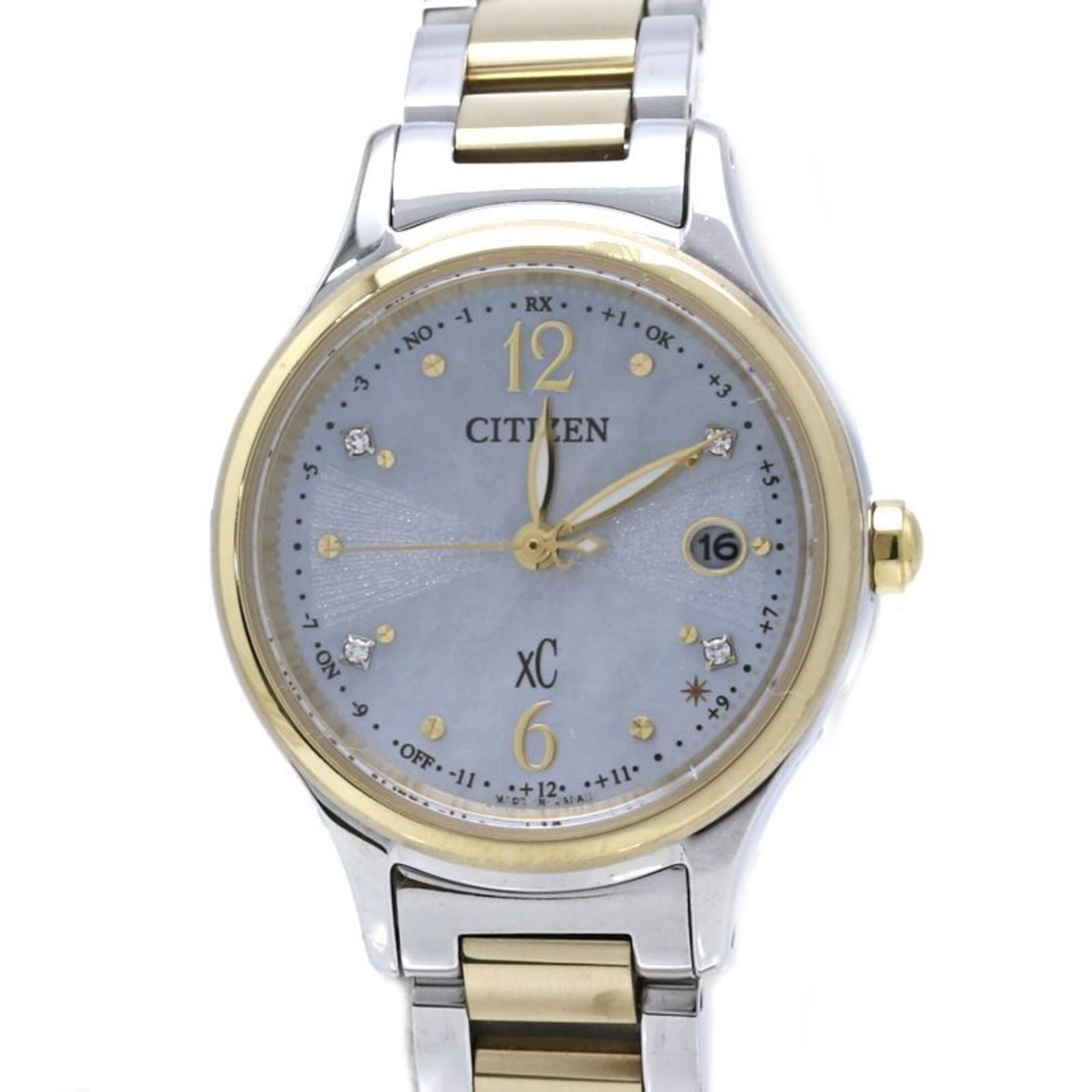 Citizen Wristwatch: Citizen Wristwatch Titanium case and band provide a sleek, modern look. This radio wave control solar-powered watch features a 27mm diameter case and is designed for women with a wrist size of 18cm. T
