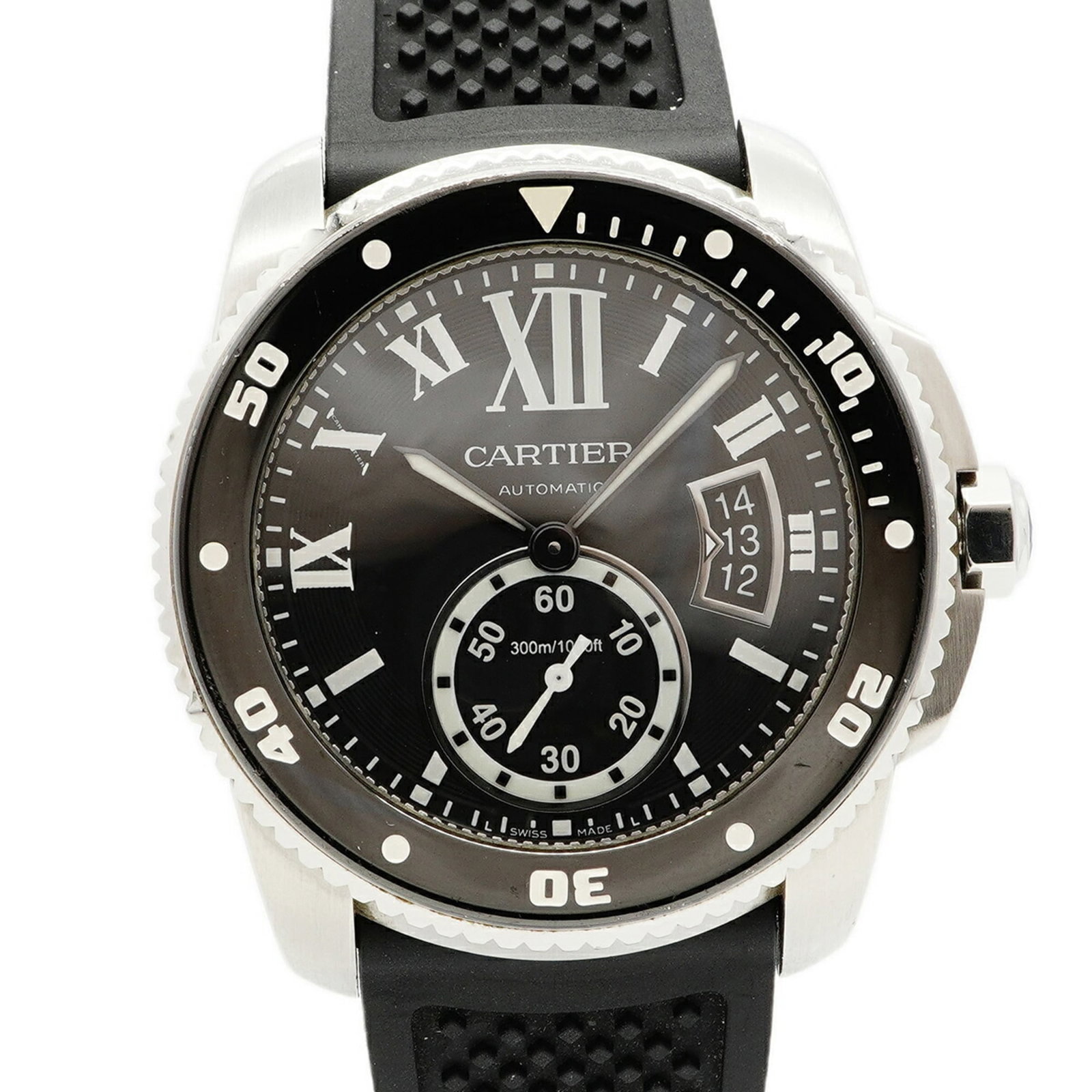 Cartier Wristwatch: Cartier Wristwatch The Cartier wristwatch boasts a sleek black rubber band and automatic self-winding movement, making it a stylish timepiece for everyday wear. Its 43.6mm case diameter and 20.5cm len