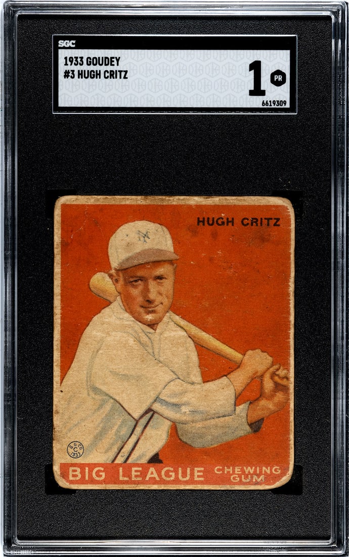 Hugh Critz 1933 Goudey #3 SGC 1: Hugh Critz 1933 Goudey #3 SGC 1 Item Specifics: Hugh Critz 1933 Goudey #3 SGC 1 Product Disclaimer: Please review the full description and photos. Lithographs may be plate-signed, hand-signed, or slab