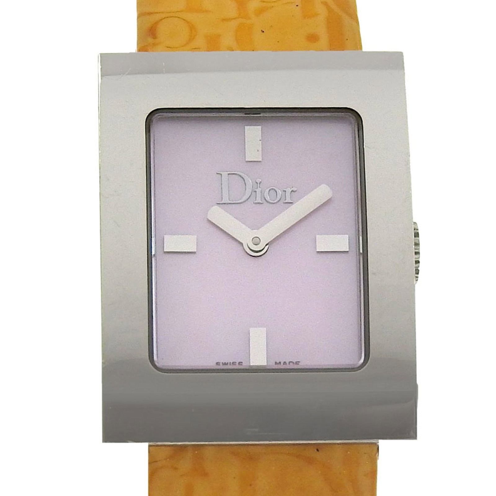 Wristwatch by Christian Dior: Wristwatch by Christian Dior Stainless steel case and pink shell dial make for a striking combination in this Christian Dior wristwatch. The leather band adds a touch of elegance, while the quartz
