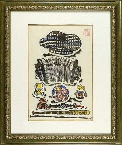 Kawakami Sumio Woodblock Print 1942 Hood Accordion Pipe Telescope Hand colored: Kawakami Sumio Woodblock Print 1942 Hood Accordion Pipe Telescope Hand colored Item Specifics: Artist: Kawakami Sumio Subject: Still Life with Western influence Material: Hand-colored woodblock print 