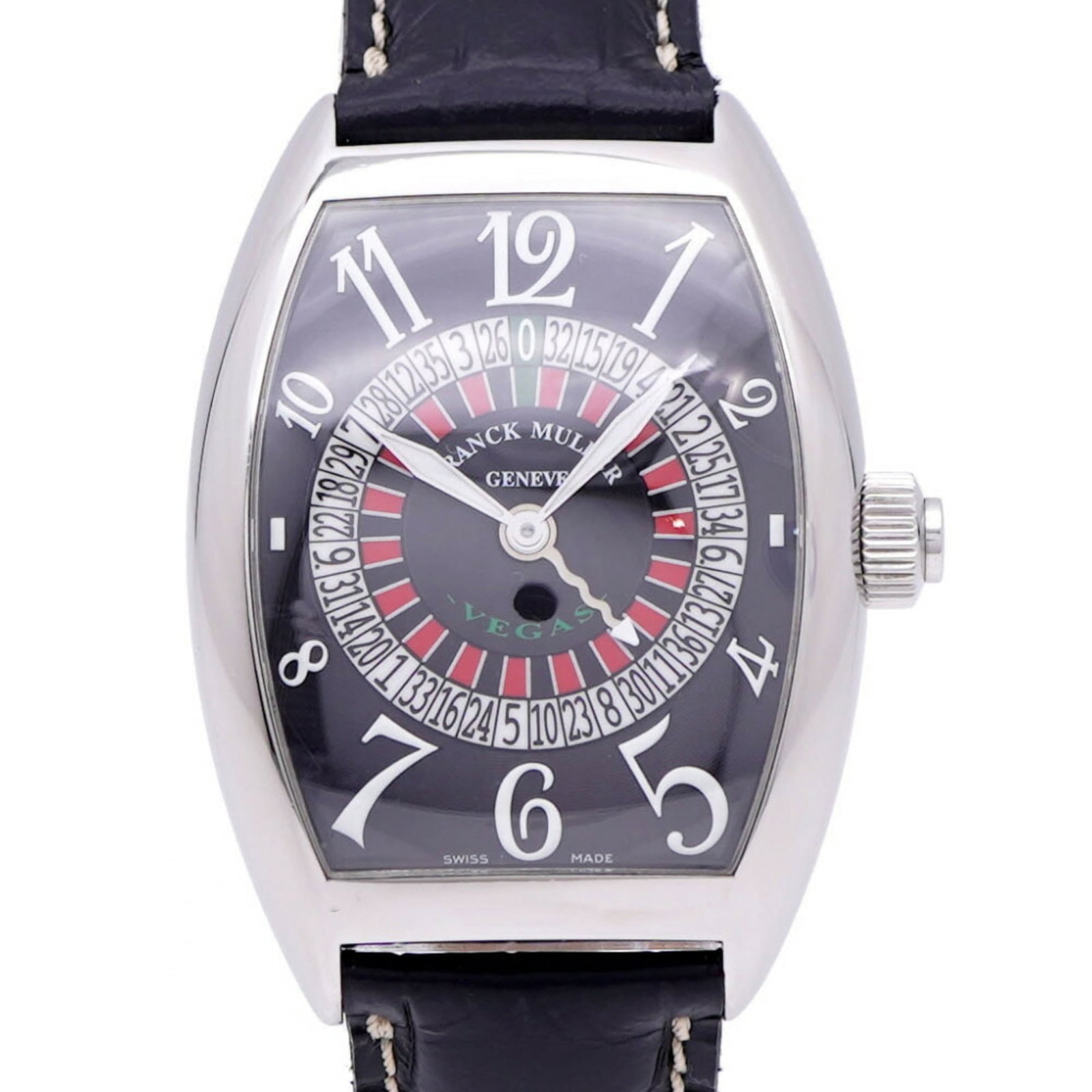 Franck Muller Wristwatch: Franck Muller Wristwatch Stainless steel case and embossed leather strap make for a sleek, sophisticated timepiece. The Franck Muller wristwatch boasts a self-winding movement, perfect for those who v