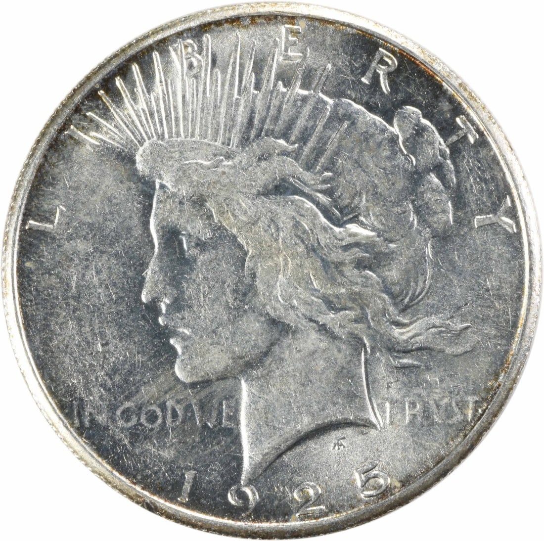 Peace Silver Dollar AU Slider Uncertified 1925-S: Peace Silver Dollar AU Slider Uncertified 1925-S The 1925-S Peace Silver Dollar features an AU grade, indicating a high level of detail and luster on its surface. This circulated coin has been careful