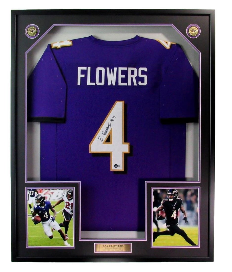 Signed Purple Jersey Football Beckett Framed Zay Ravens Flowers Auto 186189: Signed Purple Jersey Football Beckett Framed Zay Ravens Flowers Auto 186189 Item Specifics: Autograph Authentication: BAS/Beckett Original/Reprint: Original Product: Jersey Sport: Football League: