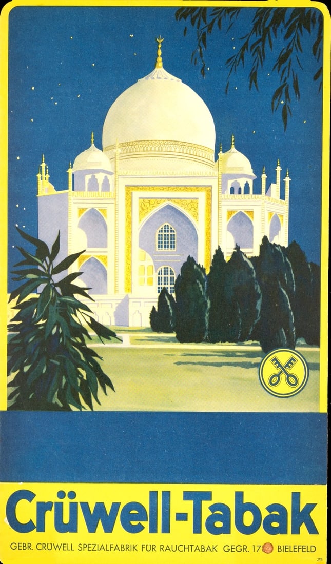 Cruwell Tabak Poster German Tobacco Advertising 1930s Taj Mahal: Cruwell Tabak Poster German Tobacco Advertising 1930s Taj Mahal Item Specifics: Unit Of Sale: Single Piece Size: Small Date Of Creation: 1990 Title: Cruwell-Tabak Material: Carton Certificate Of Authe