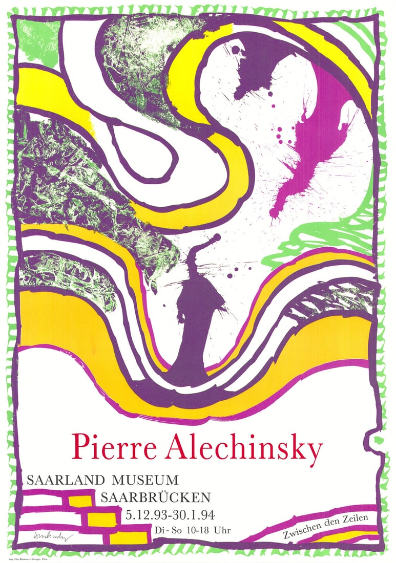 SIGNED Zwischen Den Zeilen PIERRE ALECHINSKY 33.5" x 23.5" Lithograph Conte 1994 (1 of 4)