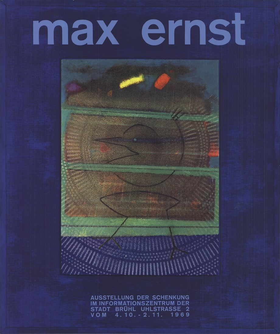 MAX ERNST Estampes 28" x 23.5" Offset Lithograph 1969 Surrealism Blue Green (1 of 1)