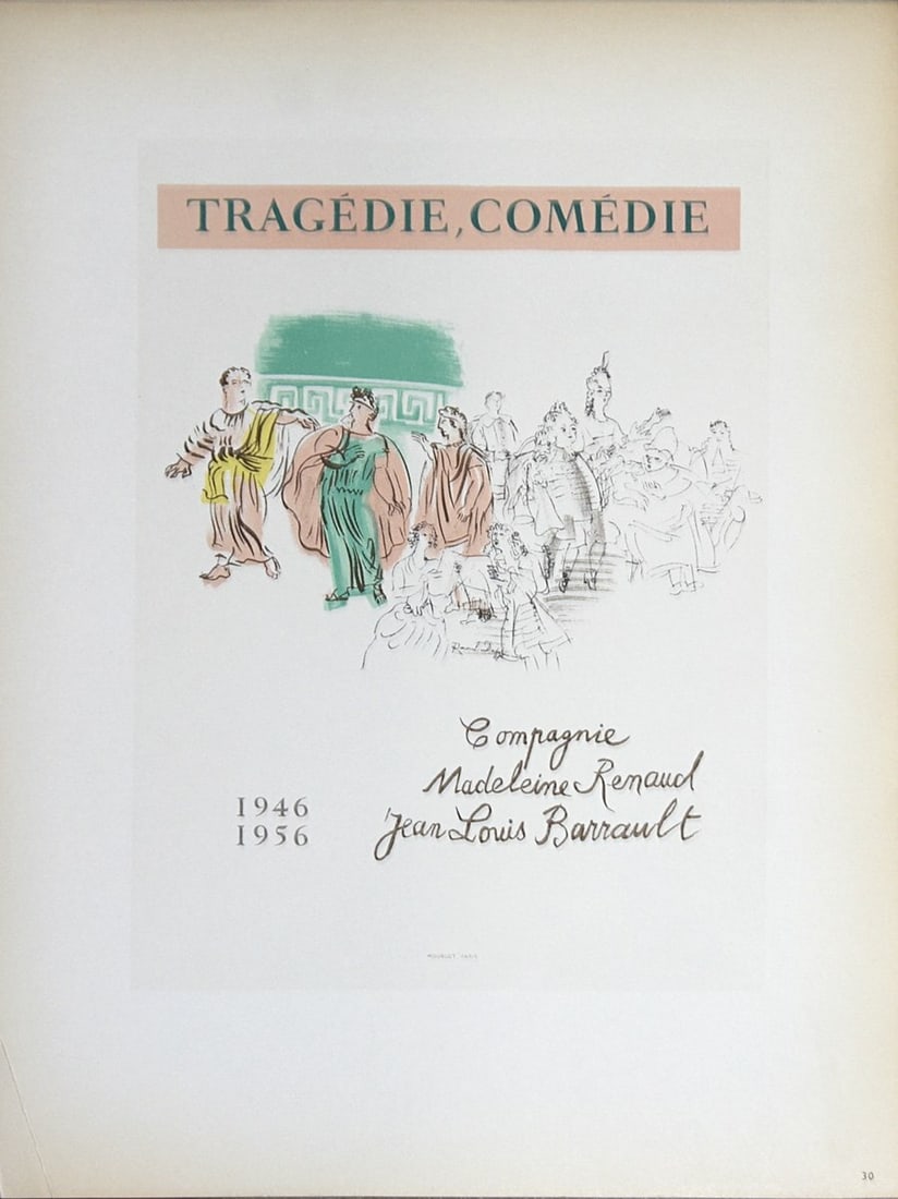 RAOUL DUFY Tragedie Comedie 12.5" x 9.25" Lithograph 1959 Impressionism White (1 of 1)