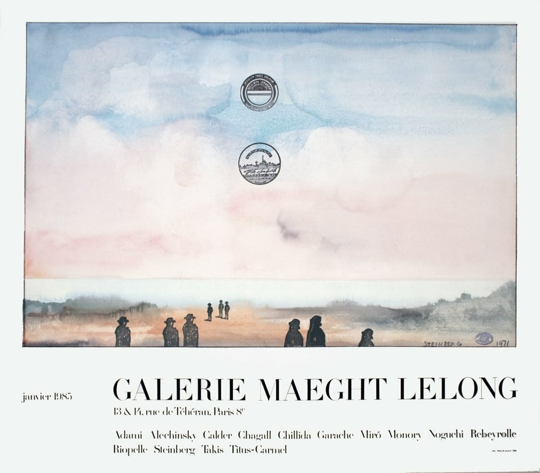 SAUL STEINBERG Galerie Maeght Lelong 26.5" x 30.25" Poster 1985 Modernism Pastel: SAUL STEINBERG Galerie Maeght Lelong 26.5" x 30.25" Poster 1985 Modernism Pastel Item Specifics: Artist: Saul Steinberg Brand: Steinberg Saul Country/Region Of Origin: France Exact Year: 1985 Height: 