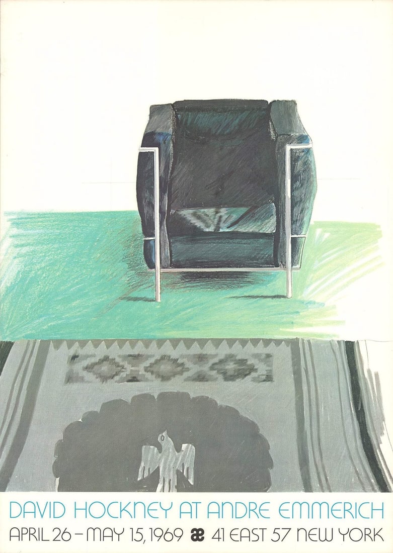 DAVID HOCKNEY Corbusier Chair and Rug (sm) 28" x 20" Poster 1981 Pop Art Gray (1 of 4)