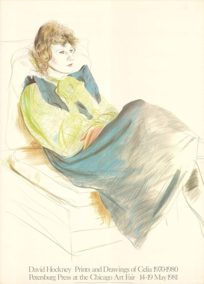 Hockney Lithograph Celia Wearing Checkered Sleeves 36" x 26" Portrait (1 of 4)