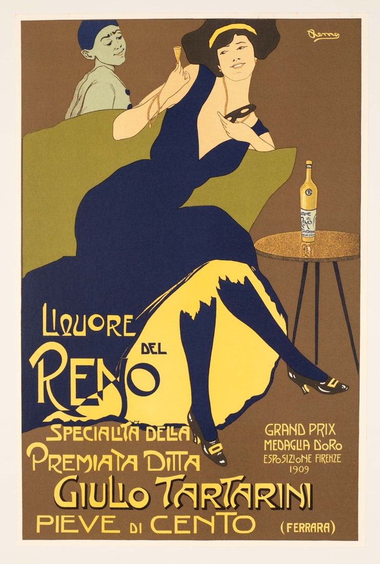Liquore Del Reno By Remg Vintage Art Nouveau Original Poster On Linen: Liquore Del Reno By Remg Vintage Art Nouveau Original Poster On Linen Item Specifics: Unit Of Sale: Single Piece Artist: Remo Branca Size: Small Date Of Creation: 1909/1940 Title: Liquore Del Reno Mat