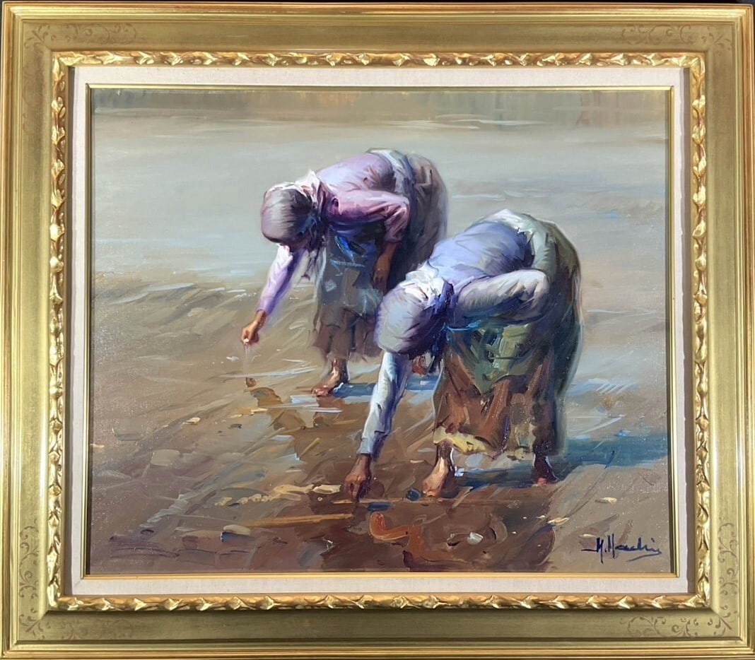 Manuel Machi Original Oil Painting Clam Digging Spanish Coastal Art (1 of 10)