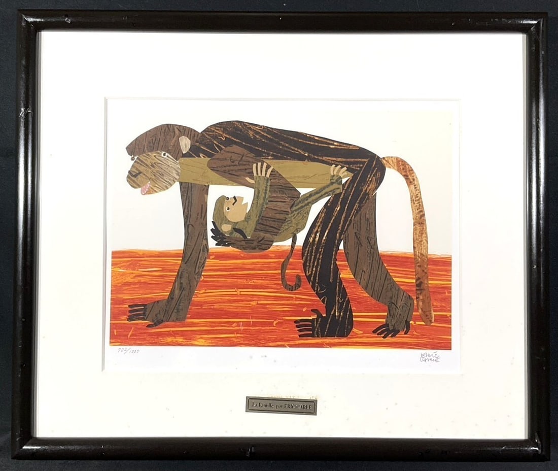 Eric Carle La Famille Monkey Family Signed Lithograph 702/ 1000 Framed (1 of 10)