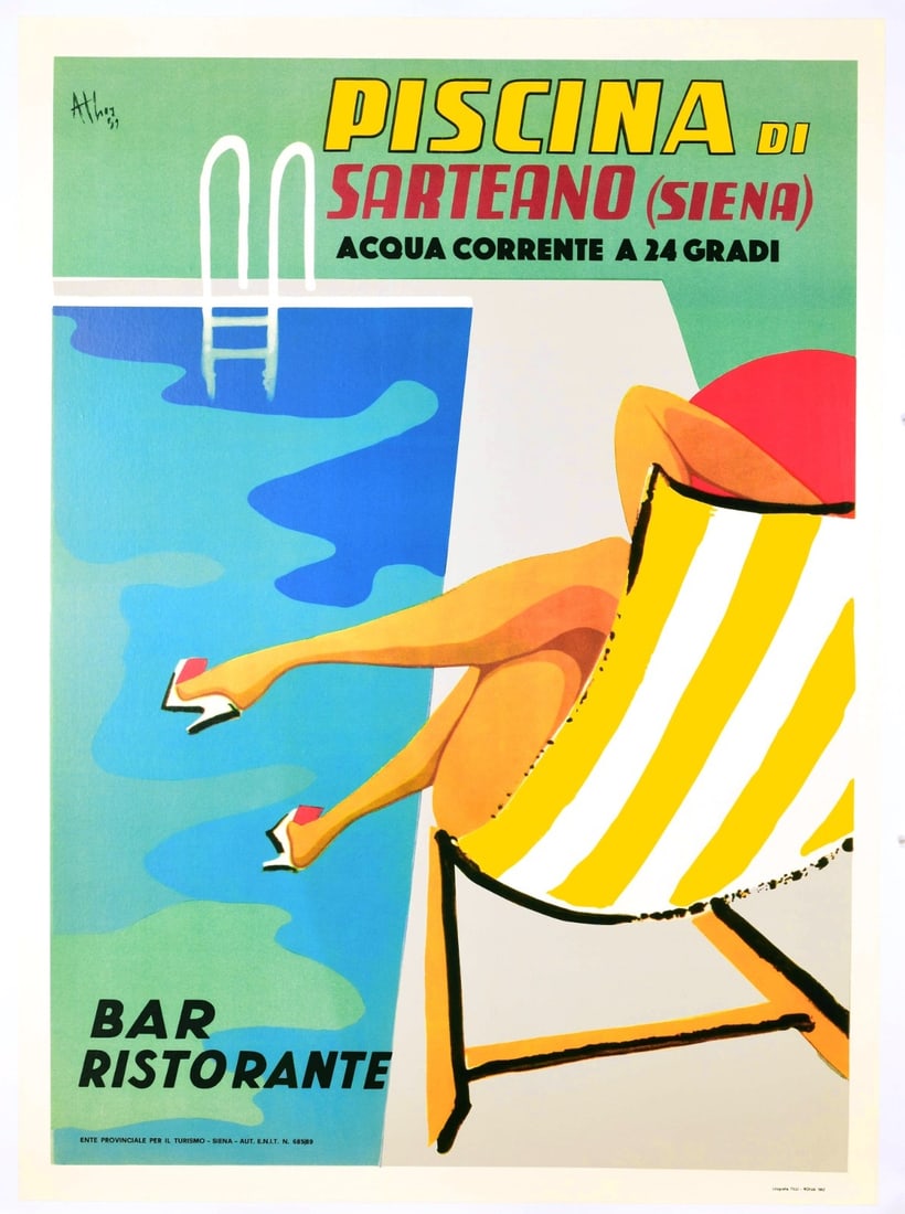 Piscina Di Sarteano Poster Vintage Poolside Original Tuscany Athij: Piscina Di Sarteano Poster Vintage Poolside Original Tuscany Athij Item Specifics: Unit Of Sale: Single Piece Artist: Athj Size: Medium Date Of Creation: 1970c Framing: Unframed Region Of Origin: ital