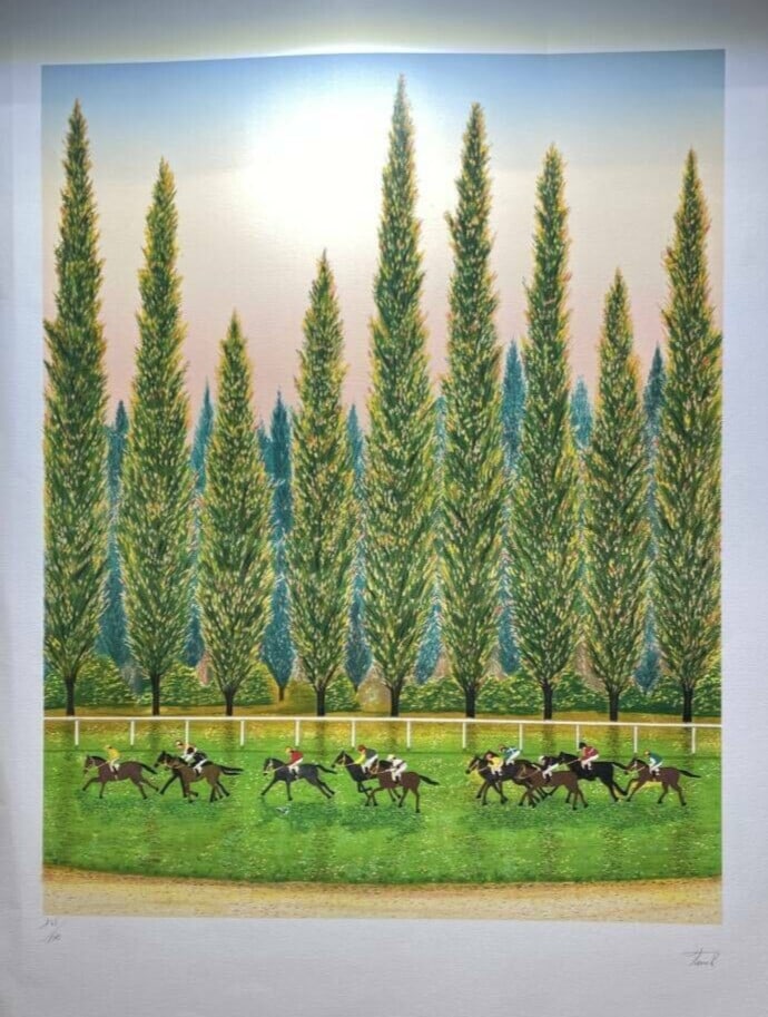 Original Lithograph on Arches Paper Signed Horse Racing Fanch France: Original Lithograph on Arches Paper Signed Horse Racing Fanch France Item Specifics: Artist: Fanch Ledan Unit Of Sale: Single Piece Signed By: Fanch Ledan Image Orientation: Portrait Signed: Yes Size: