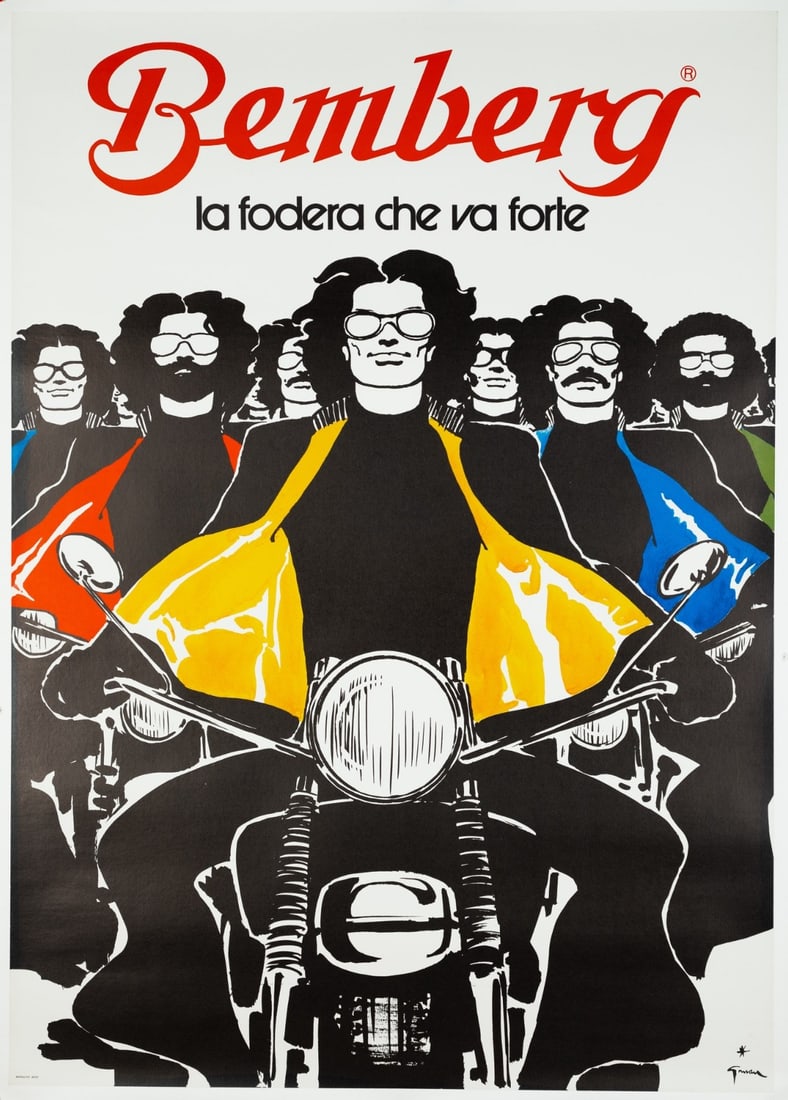 Bemberg Rene Gruau Forte La Fodera Original Motorcycles 1973: Bemberg Rene Gruau Forte La Fodera Original Motorcycles 1973 Item Specifics: Artist: Rene Gruau Unit Of Sale: Single Piece Size: Large (up to 60in.) Title: Bemberg La Fodera che va forte Material: Can
