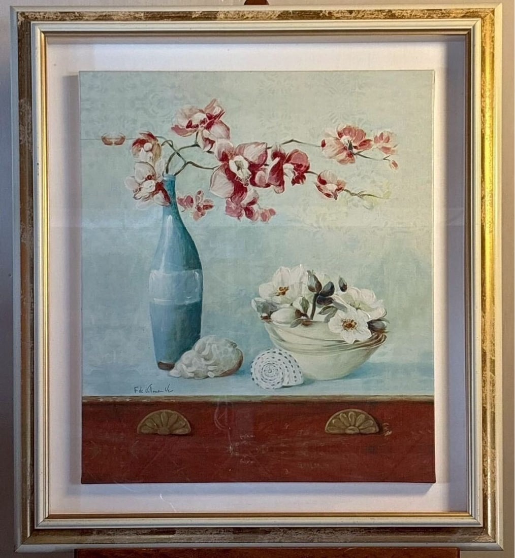 Fabrice de Villeneuve Original Oil Painting Orchids Still Life Framed (1 of 6)