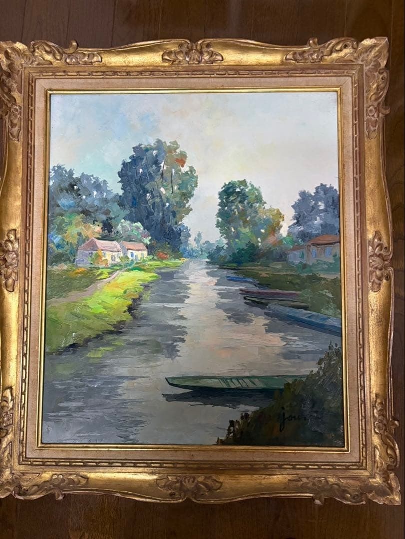 Signed Original Oil Painting Framed Jourcin Svre Niortaise River Boats (1 of 2)