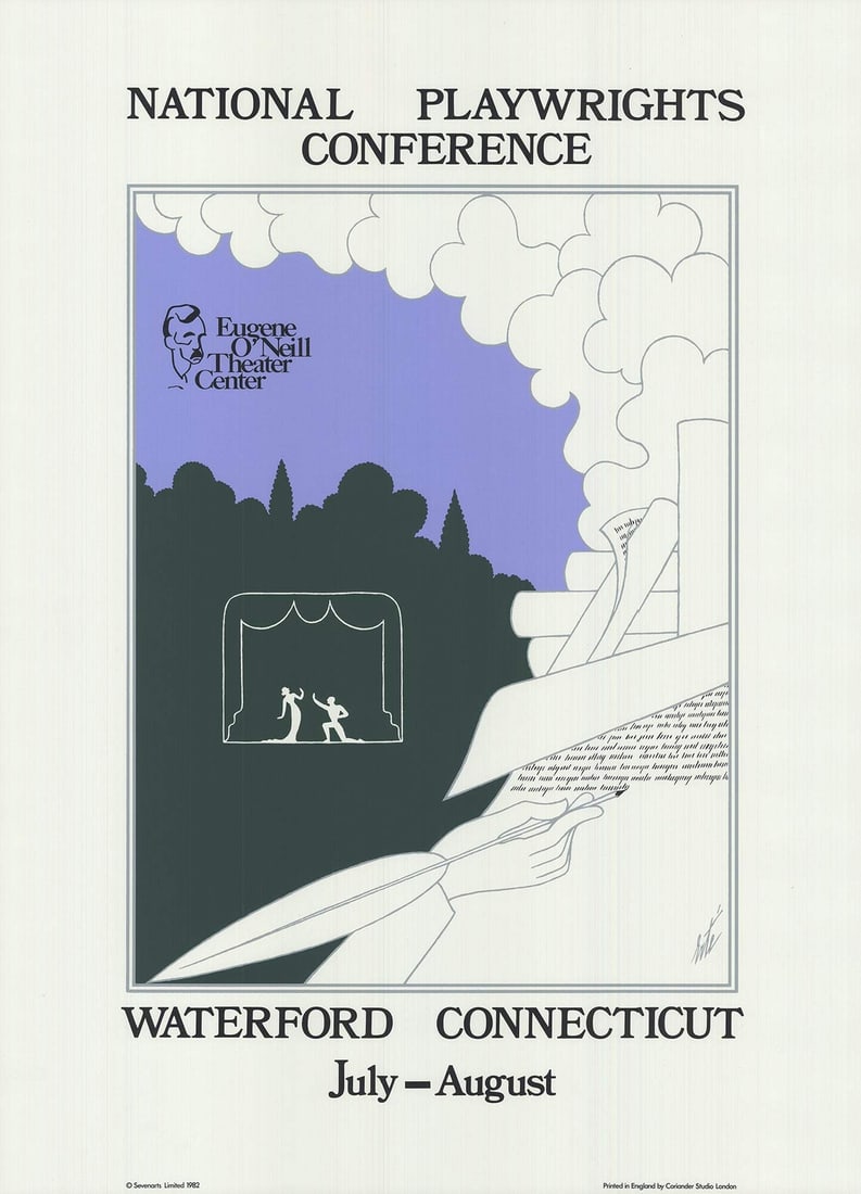 ERTE National Playwrights Conference 33" x 23.75" Serigraph 1982 Art Deco Blue (1 of 4)