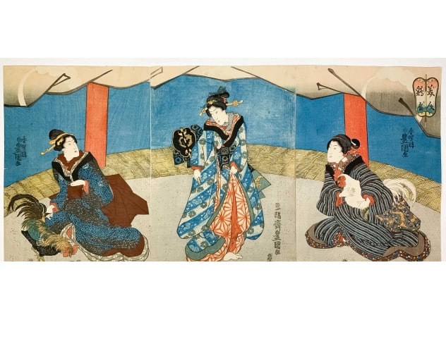 Women Beautiful 3 Original Woodblock Prints Japan Edo Triptych Ukiyoe Kunisada (1 of 9)