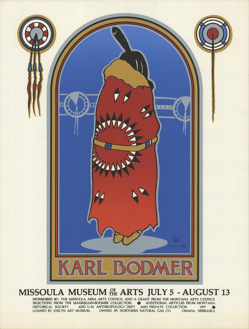 Karl Bodmer 25 x 19" MONTE DOLACK Brown Blue Serigraph 1978 Contemporary Red (1 of 1)