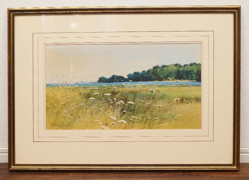 Richard Thorn Watercolor Landscape Painting Lake Meadow Signed British Art (1 of 9)