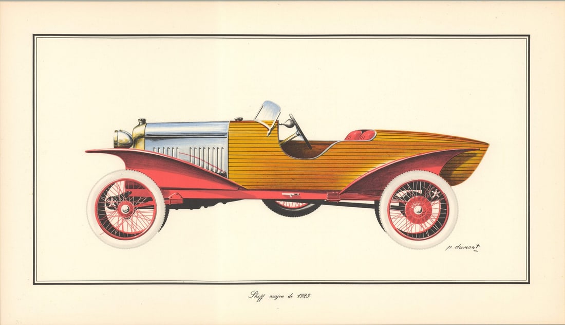 ALFRED DUMONT Skiff Acajou 1923 11.25" x 19.75" Lithograph 1975 Vintage Yellow (1 of 6)
