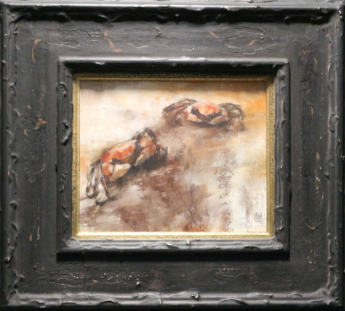 Signed Original Painting Framed Oil on Canvas by Cai Guohua 1964 Crab (1 of 10)