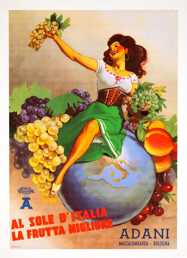 Italian Poster Original Adani Fruits Gino Boccasile D'Italia Al Sole Frutta (1 of 3)