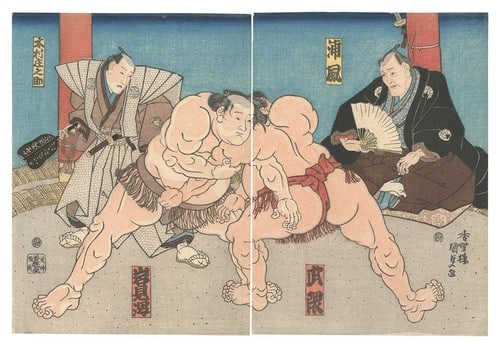 Woodblock Print Diptych Sumo 47 Kimura Shonosuke Kunisada I 1843: Woodblock Print Diptych Sumo 47 Kimura Shonosuke Kunisada I 1843 Item Specifics: Artist: Kunisada I Subject: Sumo Material: Paper Style: Japanese Year Of Production: 1843 Product Disclaimer: Please re