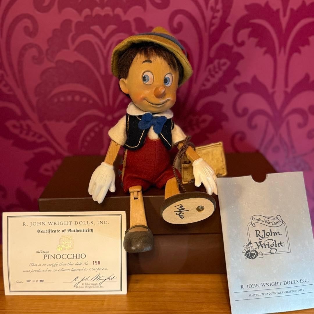 Wooden Disney Rare Pinocchio Doll 1992 COA Box Limited John Wright (1 of 19)
