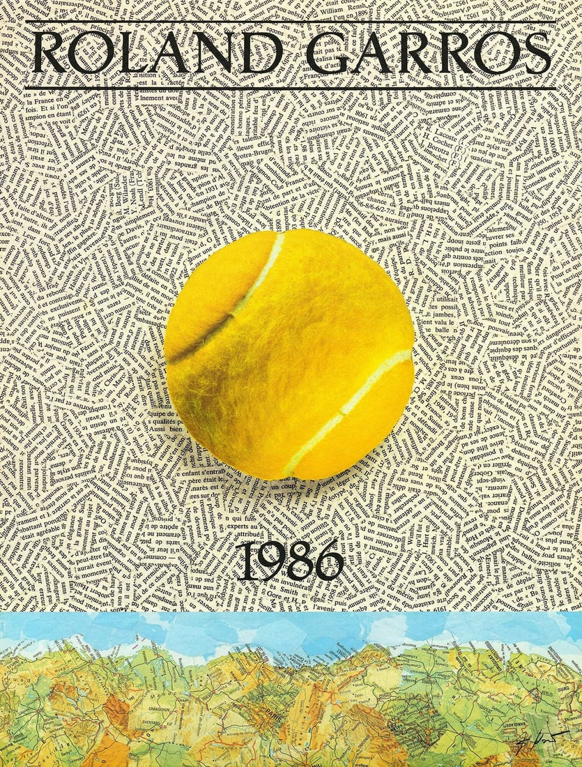 JIRI KOLAR Roland Garros French Open 29.5" x 22.5" Poster 1986 Contemporary Yell (1 of 4)