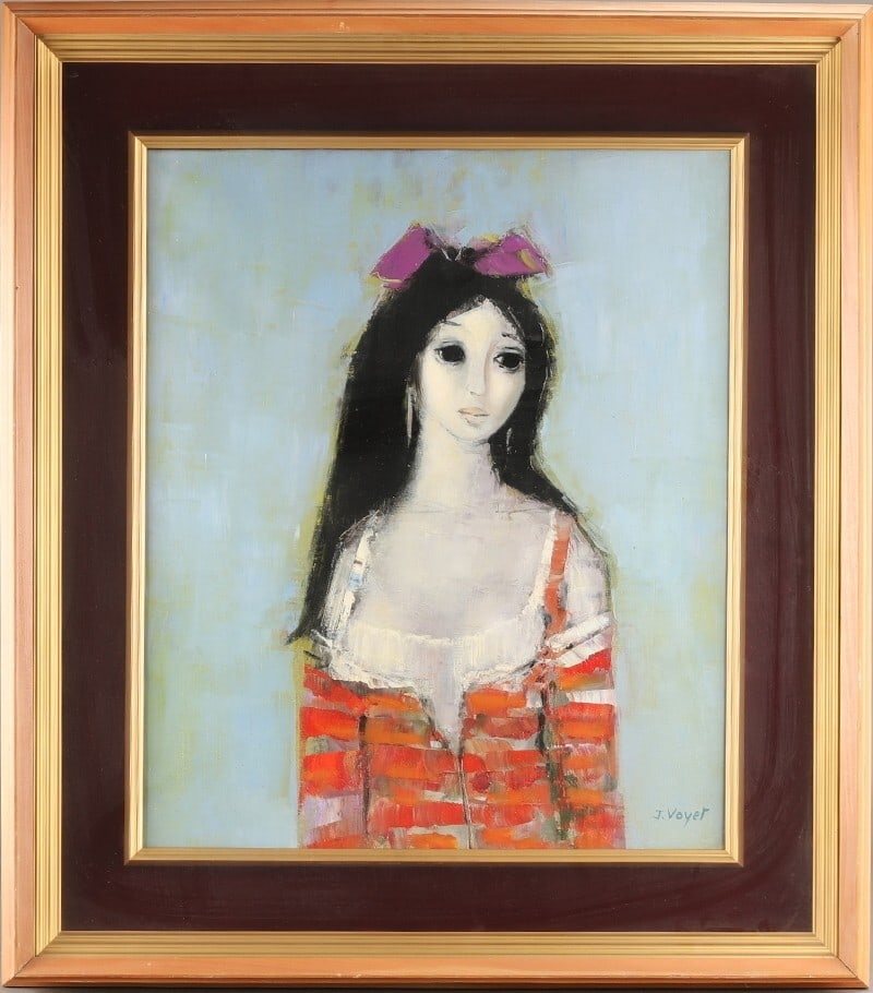 Signed Original Painting by Jacques Voyet Oil on Canvas Framed Girl (1 of 9)