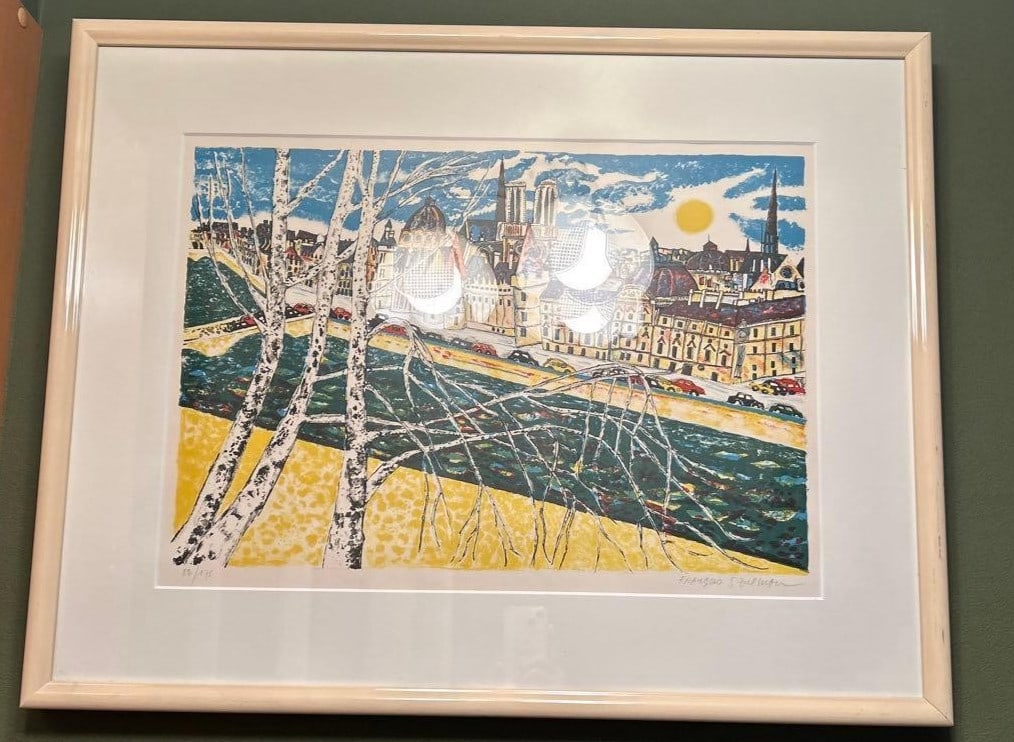 River Scene Signed Limited Cityscape Framed Paris Lithograph (1 of 5)